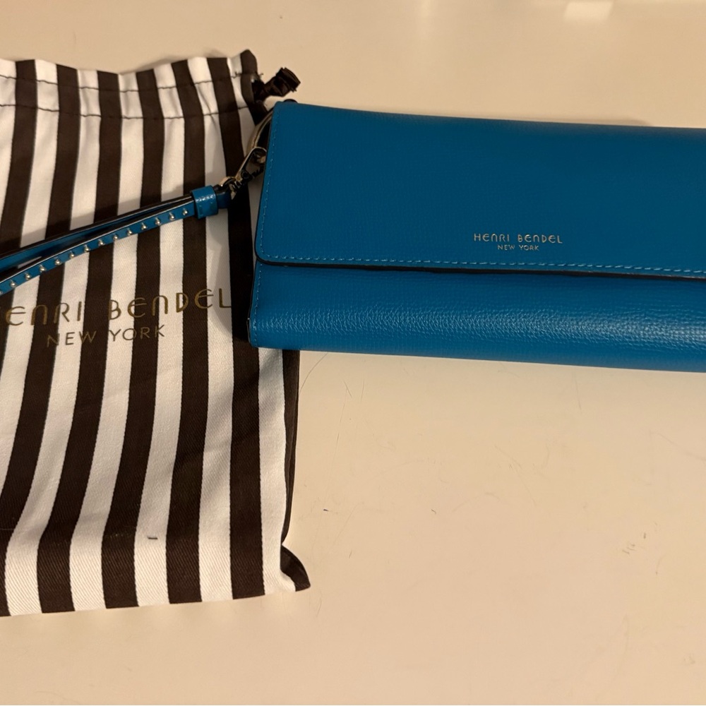 Henri Bendel Teal Leather Clutch